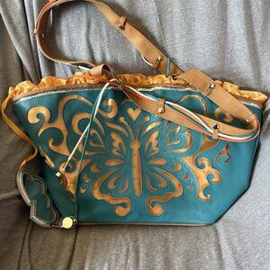 LOOP BRANDED Heidi Purse Handbag Tote Teal turquoise orange butterfly